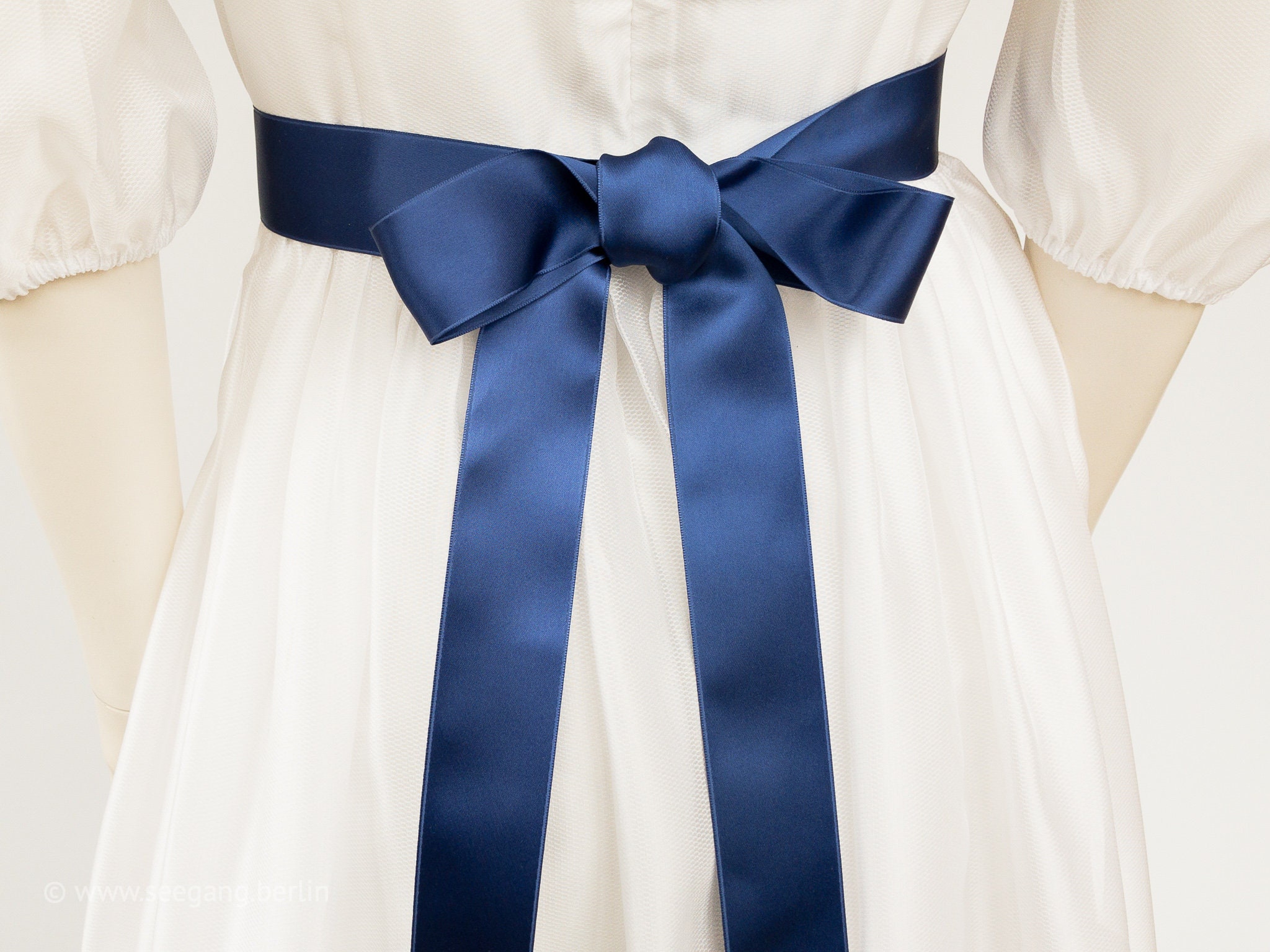 Satin Ribbon for Dress Belt, Dirndl Bow in Navy, Dark Blue, Gray Blue, Light Blue, Dusty Blue, Indigo. Swiss Quality, 100 Colors, 3 Widths