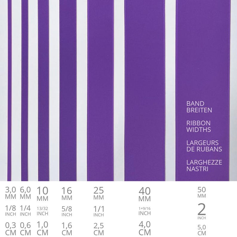 Satin ribbon in Purple, Violet, Lilac, 100 colours, 7 different widths in Swiss quality. For tailoring, crafts, deco, wreaths & floristry. imagen 7