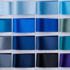 Satin ribbon for dress belt, dirndl bow in navy, dark blue, gray blue, light blue, Dusty Blue, Indigo. Swiss quality, 100 colors, 3 widths Petrol 788