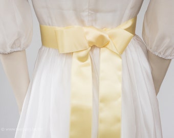 Satin ribbon for bow belt, dirndl bow. Yellow, Empire, Blazing, Vanilla, Gold, Pastel. Swiss quality in 100 colors and 3 widths. Yard goods.