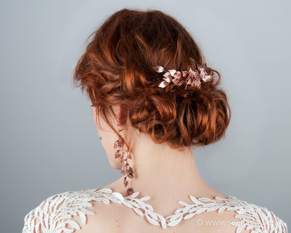 Bridal Hair Comb Rose Gold Color Vintage Wedding Woodland Etsy
