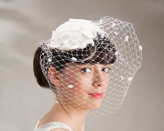 Birdcage Wedding Headdress White Wedding Hat Lace Veiling Etsy