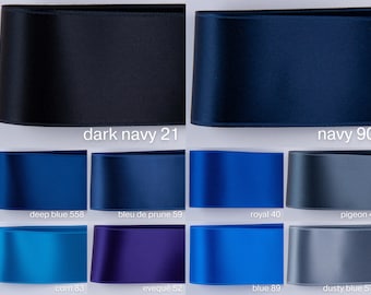 Deep Dark Blue Satin ribbon, 2,5cm, 4cm, 5cm width. For tailoring, crafts, deco, floristry, Christmas, Advent. 100 colours in Swiss quality!