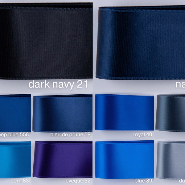 Deep Dark Blue Satin ribbon, 2,5cm, 4cm, 5cm width. For tailoring, crafts, deco, floristry, Christmas, Advent. 100 colours in Swiss quality!