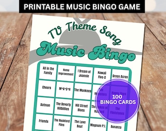 TV-Show Theme Song Musik Bingo | 100 Karten und Playlist inklusive (digitaler Download)
