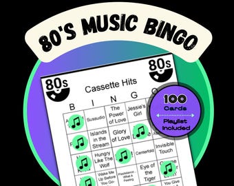 Bingo musical / Éxitos de los 80 / 50 cartones imprimibles, lista de reproducción (descarga digital)