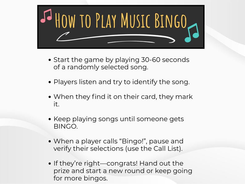 Musik Bingo Spiel | 80er Jahre Hits | 50 Karten zum Ausdrucken, Playlist (Digitaler Download) Bild 5