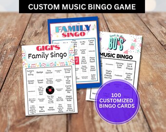 Machen Sie Ihr Eigenes Musik Bingo Spiel | 100 Karten | Kundenspezifisches Gesellschaftsspiel | (Digitaler Download)