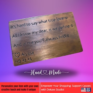 Carteira de bronze romântica personalizada feita à mão, cartão de presente de aniversário - Presente personalizado para namorado e marido com carimbo à mão - Personalizado