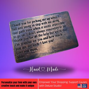 Regalo de San Valentín hecho a mano para hombres: tarjeta de metal única, personalizada para él, regalo romántico de Navidad, regalo gratuito incluido