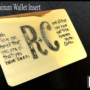 Inserto de aluminio monedero, regalo de aniversario de 10 años, personalizado parejas monogramas amurallada, tarjeta monedero Metal inserto,
