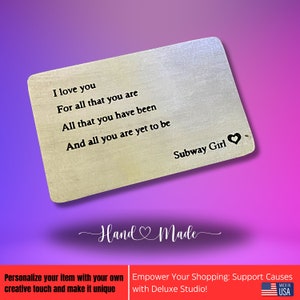 Idea de regalo para el día de San Valentín para marido: tarjeta de metal personalizada, recuerdo romántico y único para él, regalo gratuito incluido