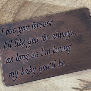 Presente de cartão de bronze com inserção de carteira - Metal antigo estampado à mão personalizado - Presente de aniversário de 8 anos de marido e namorado - Presente de marido