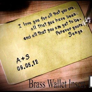 Brass Wallet Insert,Anniversary,Wedding, Anytime Gift for Her or For Him,handmade polished finish,unique gift