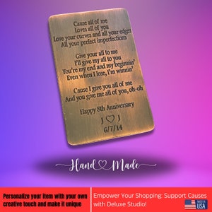 Personalized Bronze Wallet Card - 8th Anniversary Gift For Couples - Your Own Custom Wording - Bronze gift Idea - Anniversary Gift for