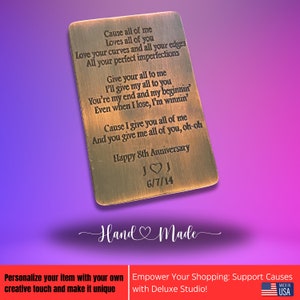 Tarjeta de billetera de bronce personalizada - Regalo del octavo aniversario para parejas - Su propia redacción personalizada - Idea de regalo de bronce - Regalo de aniversario para