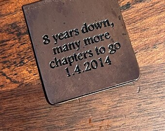 Custom Bronze 8th Anniversary Bookmark: Gift for Book Lovers