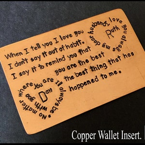 Personalized Hand Stamped Wallet Insert metal Card - Gift Husband Boyfriend Anniversary, personalized gifts for men