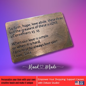 Geschenk Brieftasche Insert Bronze Personalisierte Handgemachte Jahrestagskarte - Personalisiertes handgemachtes Hochzeitsgeschenk Antiqued Metal - Freundgeschenk