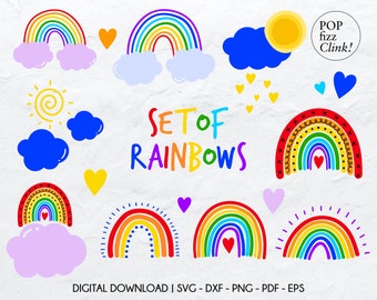 Conjunto de arcoíris coloridos svg, Rainbow clipart set, Kids rainbow clip art, Rainbow vectors set, Rainbow cut file