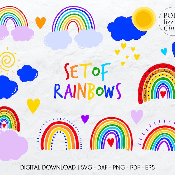 Set of colourful rainbows svg, Rainbow clipart set, Kids rainbow clip art, Rainbow vectors set, Rainbow cut file