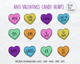Anti valentines candy hearts svg, Anti valentines svg, Funny valentines svg, Conversation hearts svg, Stupid cupid svg