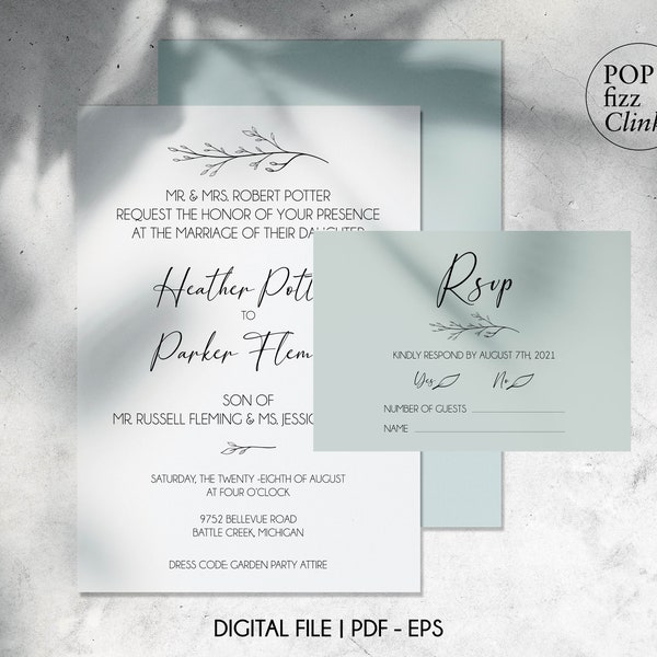 Printable Wedding Invitation - Etsy UK