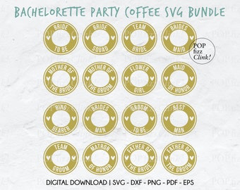 Aangepaste koffiebeker sticker svg bundel, Koffie kopje svg voor koude kop, Bruid om koud kopje svg, Bachelorette partij koffie kopje svg bundel
