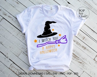 I witch you a happy halloween svg, Halloween shirt svg, Halloween costume svg, Witch svg, Broomstick svg, Funny halloween svg