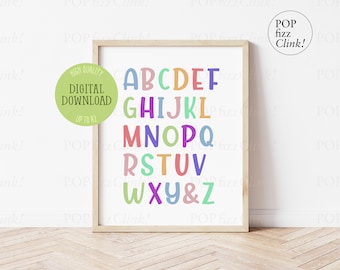 Colourful alphabet poster, Kids ABC Print, Kids playroom decor, Educational wall art, Nursery Decor, ABC poster, Instant Download
