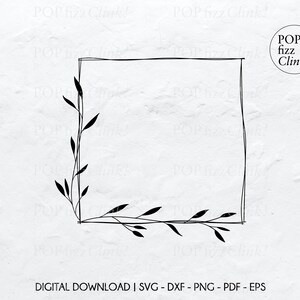 Op de afbeelding: Een zwart-witte digitale download van een vierkant frame met een eenvoudig bloemmotief. De tekst "POP fizz Clink!" is in de afbeelding opgenomen.
