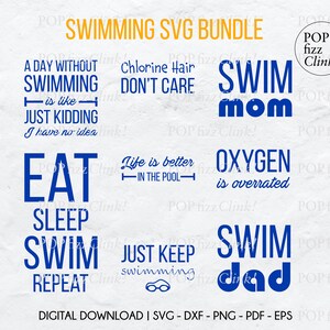 水泳 svg png バンドル、水泳選手 svg バンドル、水泳ママ svg、水泳パパ svg、塩素髪は気にしない svg、プールでの生活は最高 svg