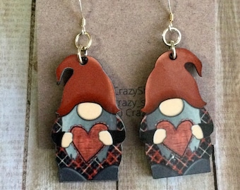 Gnome Earrings - Gnome With Heart Sublimation Earrings - Gnome Shaped Earrings - 925 Sterling Silver Gnome Earrings - Double Sided Earrings