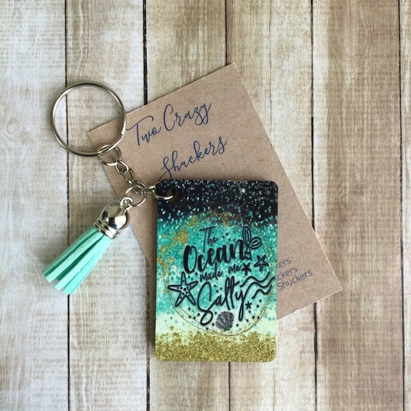 Beach Keychain - The Ocean Made Me Salty - Beach Lovers Keychains - Double Sided Keychain