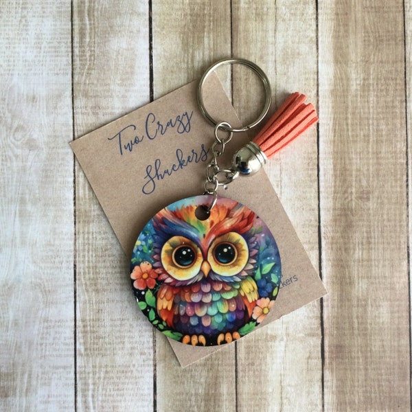 Owl Keychain - Rainbow Owl Double Sided Keychain - Gift For Owl Lovers
