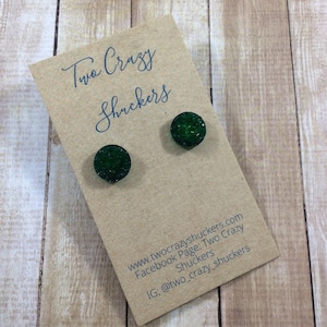 Druzy Earrings - Faux Druzy Green Earrings - 925 Sterling Silver And Resin Green Stud Earrings - Handmade Jewelry - Handmade Earrings