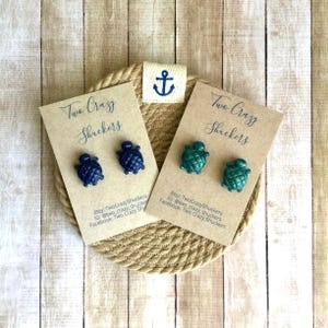 Sea Turtle Earrings - Sea Turtle 925 Sterling Silver And Resin Studs - Handmade Earrings - Handmade Jewelry - Gifts For Turtle Lovers