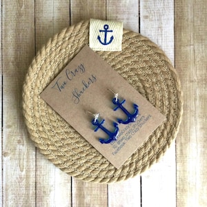 Anchor Shaped Earrings - 925 Sterling Silver And Resin Earrings - Gifts For Ocean Lovers Under 20 - Anchor Earrings