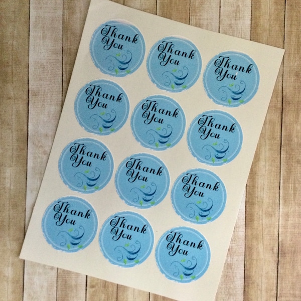 Thank You Labels, Small Biz Packaging, Fancy Blue Design, Waterproof Vinyl Stickers