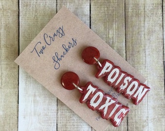 Toxic And Poison Blood Red Resin Earrings, 925 Sterling Silver, Blood Red Mica, Stud, Post Style, Earrings, Halloween Earrings, Witchy