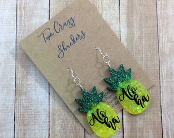 Tropical Pineapple Earrings - Aloha Style - Sterling Silver and Resin Earrings - Fun Beach Jewelry - Gifts Under 20 - Beachy Summer Earrings