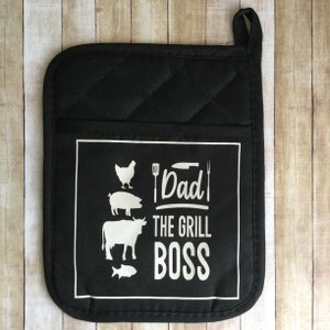 Dad Potholder - DAD The Grill Boss Kitchen Oven Mitts/Pot Holders - Grilling Gifts - Gifts For Dad Under 20.00