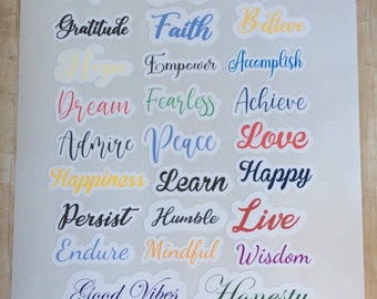 Inspirational Word Sticker Sheet- Paper Crafting Stickers-Journal Stickers-Scrapbooking Stickers-Junk Journal Stickers-Waterproof Stickers