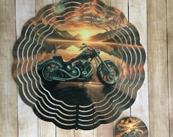 Motorcycle  Wind Spinner - Sunset Motorcycle Wind Spinner - 8 Inch Wind Spinner - Motorbike Wind Spinner - Wind Spinner 8” - Gift For Bikers