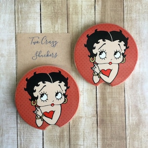Red Betty Car Coasters  - Car Coaster Set -  Glossy Sandstone Car Coaster Set -  Absorbent Cup Holders