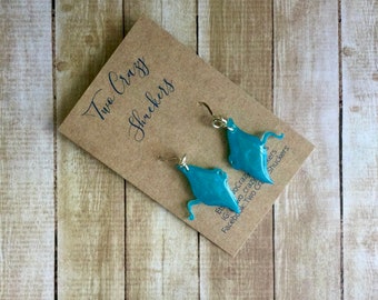 Stingray Shaped Earrings - 925 Sterling Silver And Resin Earrings - Gifts For Ocean Lovers Under 20 - Manta Ray Earrings