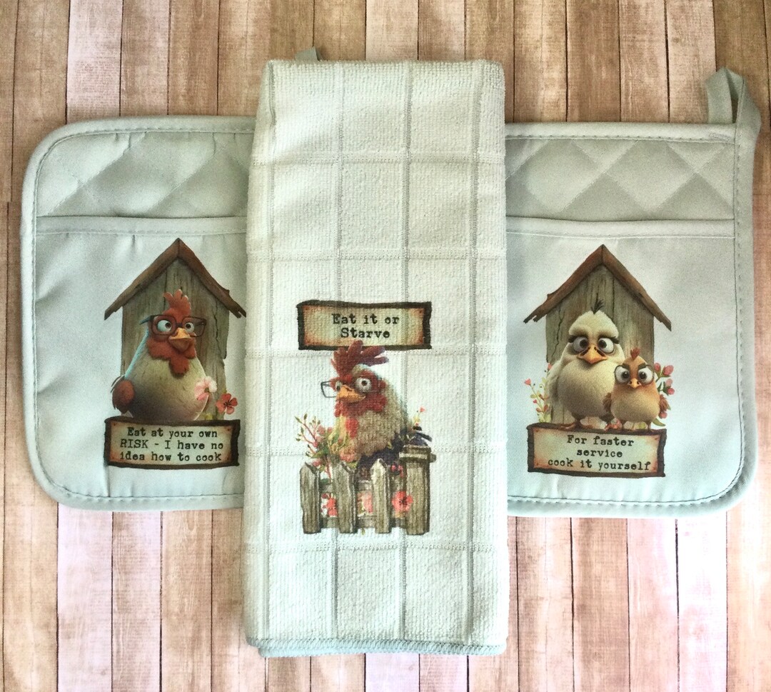 Chicken Potholder and Dish Towel Set Potholder & Dish Towel 3 Piece Set