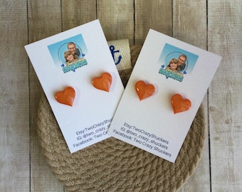 Pendientes de corazón naranja - Pendientes de corazón de plata de ley 925 y resina - Pendientes de corazón naranja - Pendientes de corazón naranja con cierre de presión