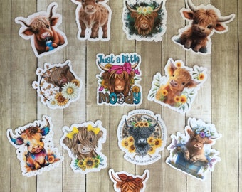 Highland Cow Sticker Pack - Waterproof Cow Stickers - Gifts Under 20 - Gifts For Cow Lovers - Cow Stickers