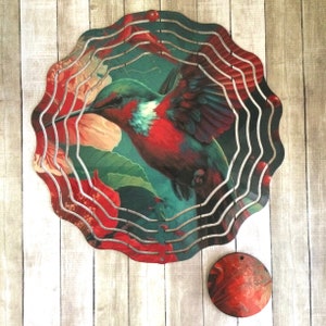 Hummingbird Wind Spinner - Bird Wind Spinner - Wind Spinner 8” - Handmade Wind Spinner - Red & Teal Wind Spinner